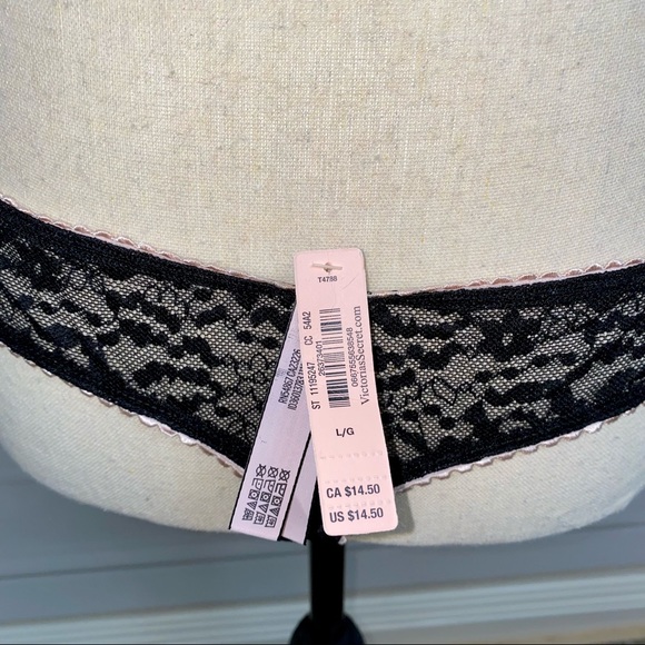 Victoria’s Secret Black Lacey Thong with Pink Bow Detailing | Size L - Picture 3 of 9